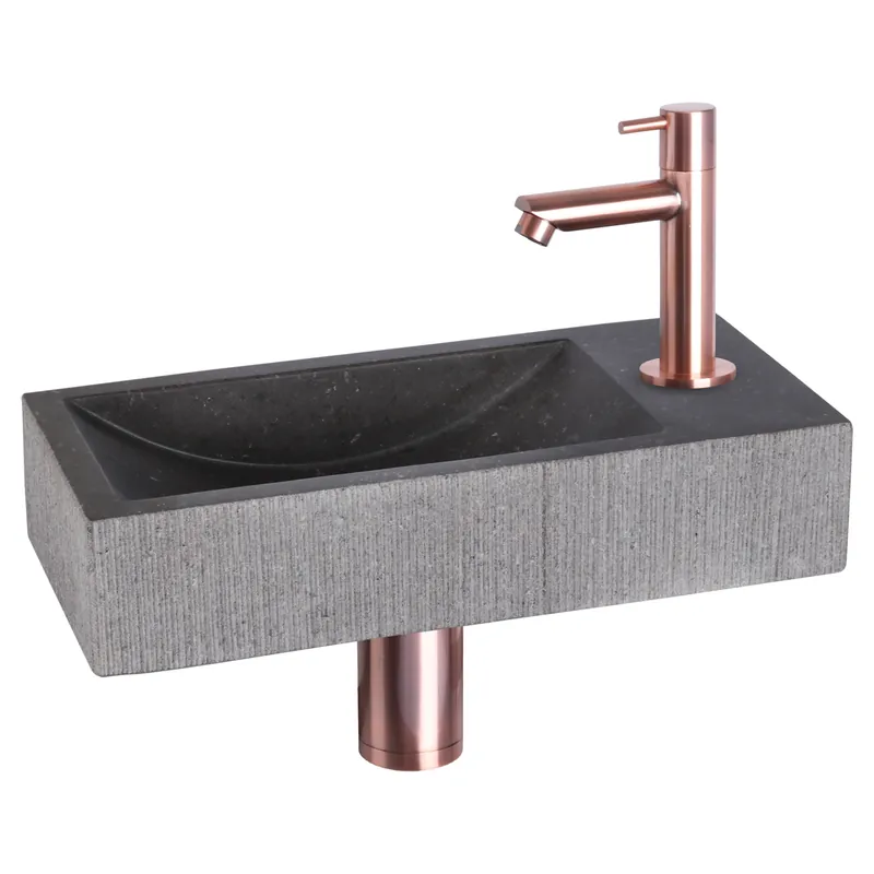 Differnz Ribble fonteinset natuursteen bombai black met rechte kraan rood koper Beste Prijs
