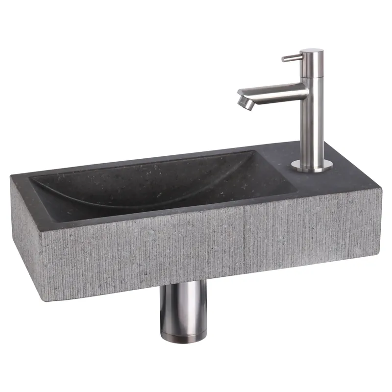 Populair Differnz Ribble fonteinset natuursteen bombai black met rechte kraan mat chroom