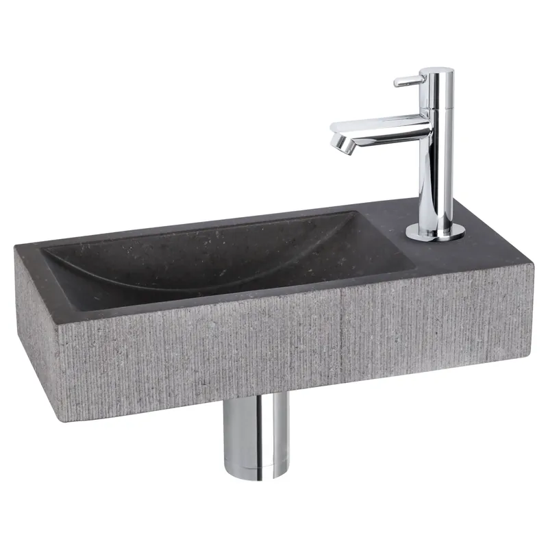 Garantie Inbegrepen Differnz Ribble fonteinset natuursteen bombai black met rechte kraan chroom