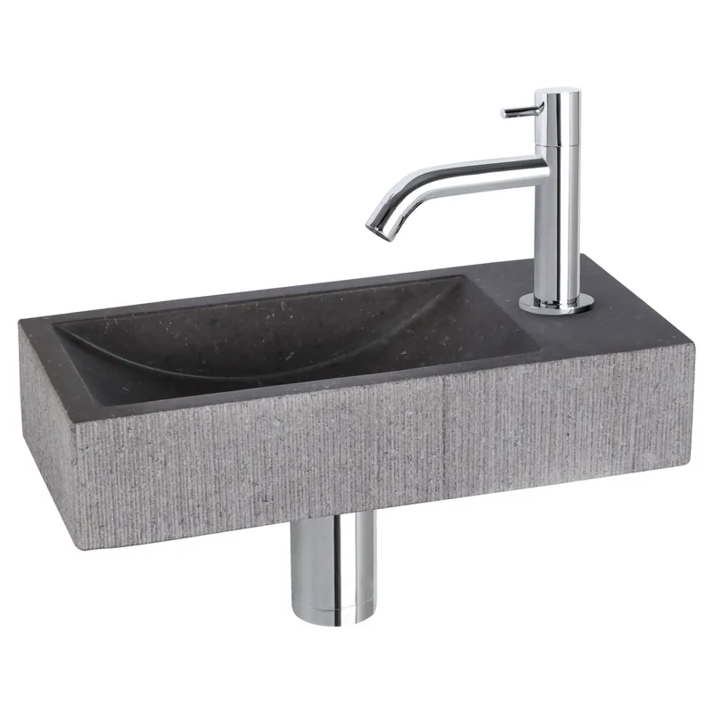Voordeelprijs Differnz Ribble fonteinset natuursteen bombai black met gebogen kraan chroom