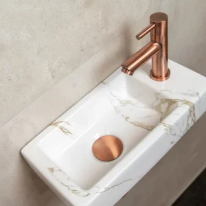 Mueller Mini Apa fonteinset rechts met wit marmeren fontein en koperen kraan Weekendaanbieding