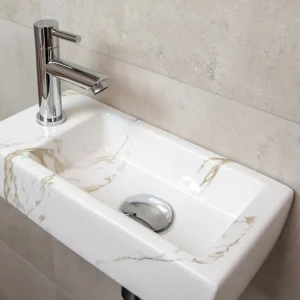 Mueller Mini Apa fonteinset links met wit marmeren fontein en chromen kraan Groothandel