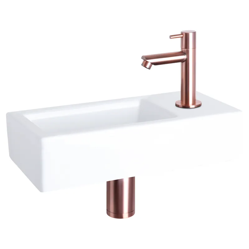 Differnz Ravo fonteinset keramiek met rechte kraan rood koper Garantie Inbegrepen
