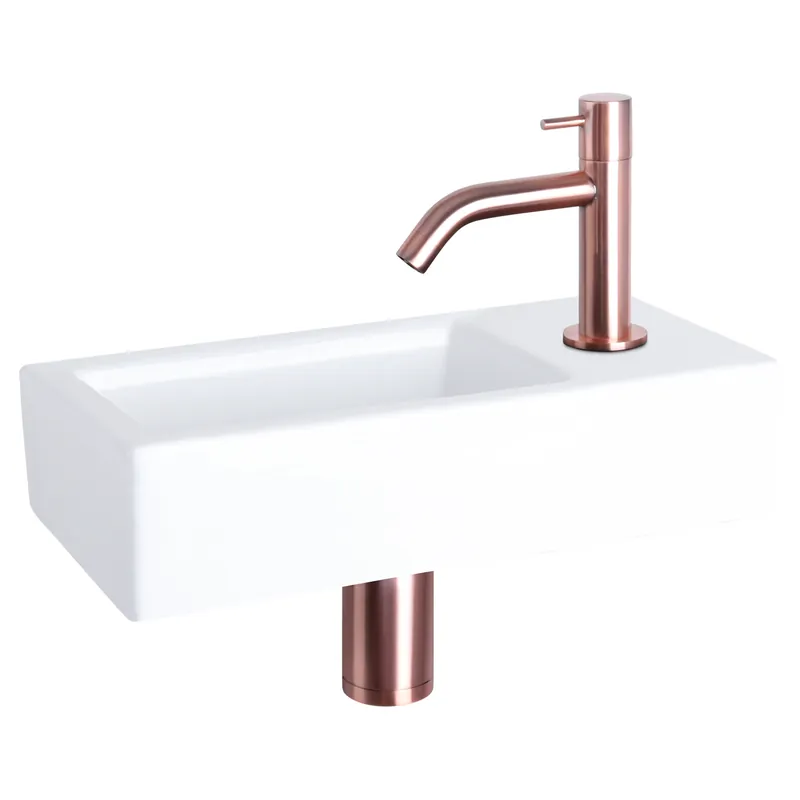 Must-Have Differnz Ravo fonteinset keramiek met gebogen kraan rood koper