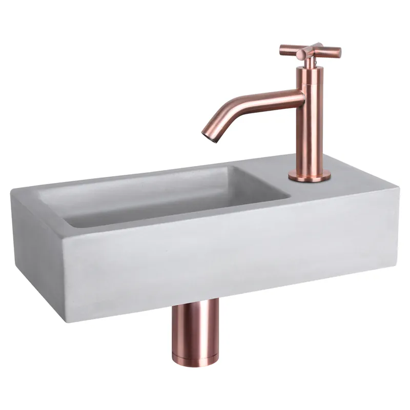 Aanbieding Differnz Ravo fonteinset lichtgrijs beton met kruisgreep kraan rood koper