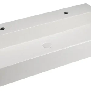 Actieprijs Sapho Quadrado betonnen wastafel 96x44cm wit zandsteen met 2 kraangaten