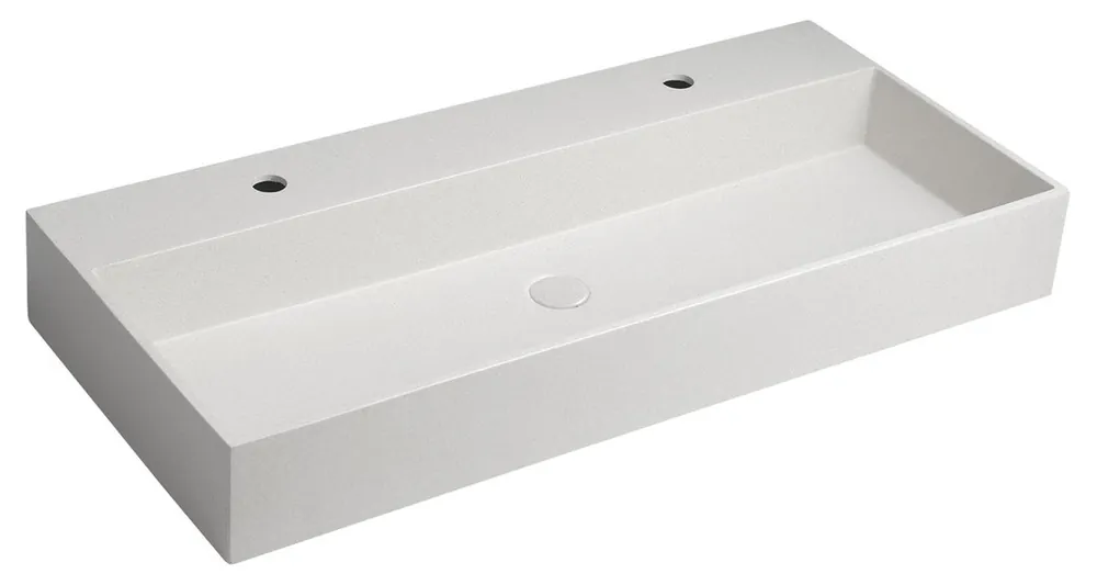 Actieprijs Sapho Quadrado betonnen wastafel 96x44cm wit zandsteen met 2 kraangaten