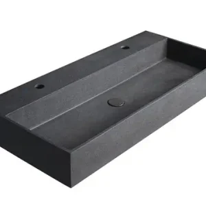 Sapho Quadrado betonnen wastafel 96x44cm zwart graniet met 2 kraangaten Tijdelijk Beschikbaar