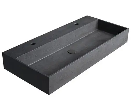 Sapho Quadrado betonnen wastafel 96x44cm zwart graniet met 2 kraangaten Tijdelijk Beschikbaar