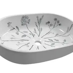 Sapho Priori keramische waskom 60x13,5x40cm wit/blauw Nieuw