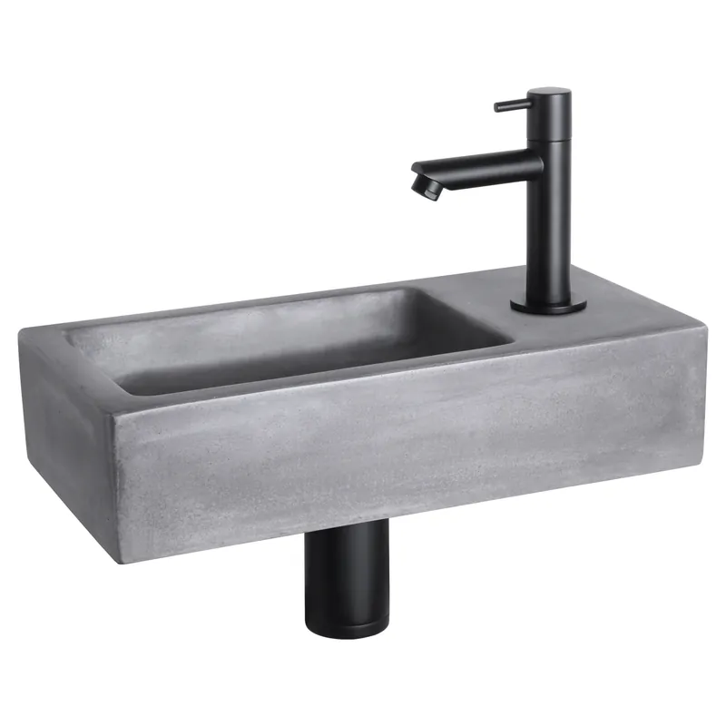 Differnz Ravo fonteinset donkergrijs beton met rechte kraan mat zwart Trendy