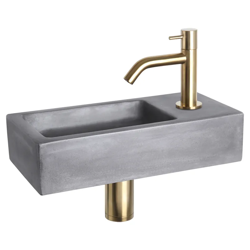 Bestseller Differnz Ravo fonteinset donkergrijs beton met gebogen kraan mat goud