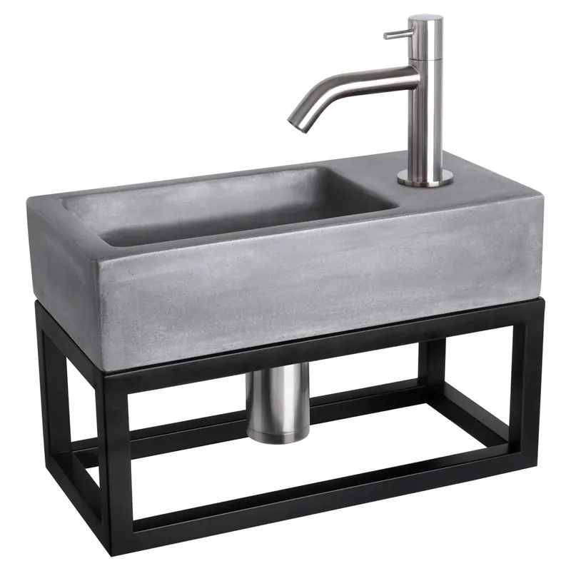 Differnz Ravo fonteinset donkergrijs beton met handdoekrek en gebogen kraan mat chroom Nieuwe Collectie