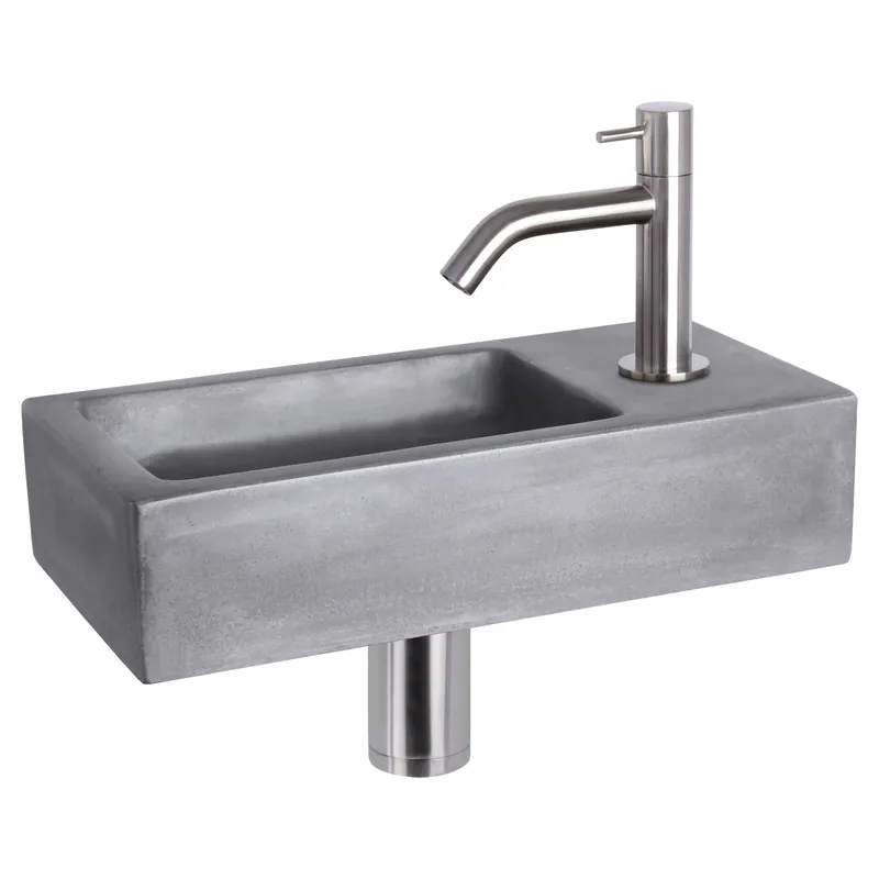 Differnz Ravo fonteinset donkergrijs beton met gebogen kraan mat chroom Speciale Aanbieding