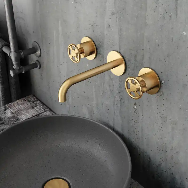 Rechtstreeks Van De Fabrikant Hotbath Cobber @Work afbouwdeel inbouw wastafelmengkraan met 18cm uitloop geborsteld messing PVD