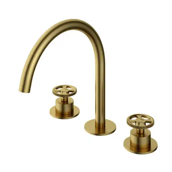 Hotbath Cobber @Work wastafelmengkraan 3 gats geborsteld messing PVD Beste Prijs