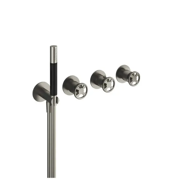 Merkproduct Hotbath Cobber @Work afbouwdeel inbouw douchethermostaat met 2 stopkranen en handdouche geborsteld nikkel