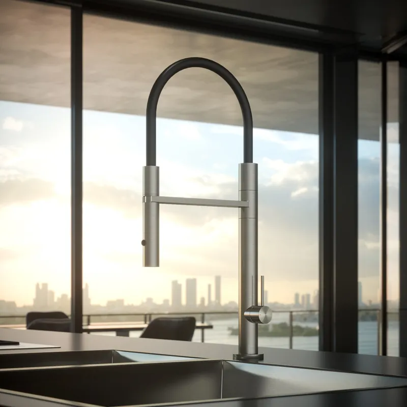 Limited Edition Hotbath Fellow hoge keukenkraan met flexibele uitneembare handdouche RVS geborsteld FKM11