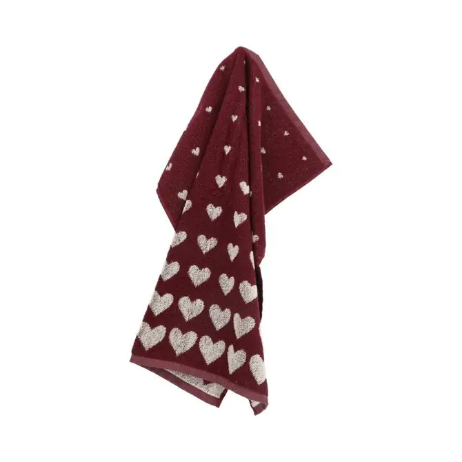 Bunzlau Castle Hearts keukendoek 53x60 Burgundy Topkwaliteit