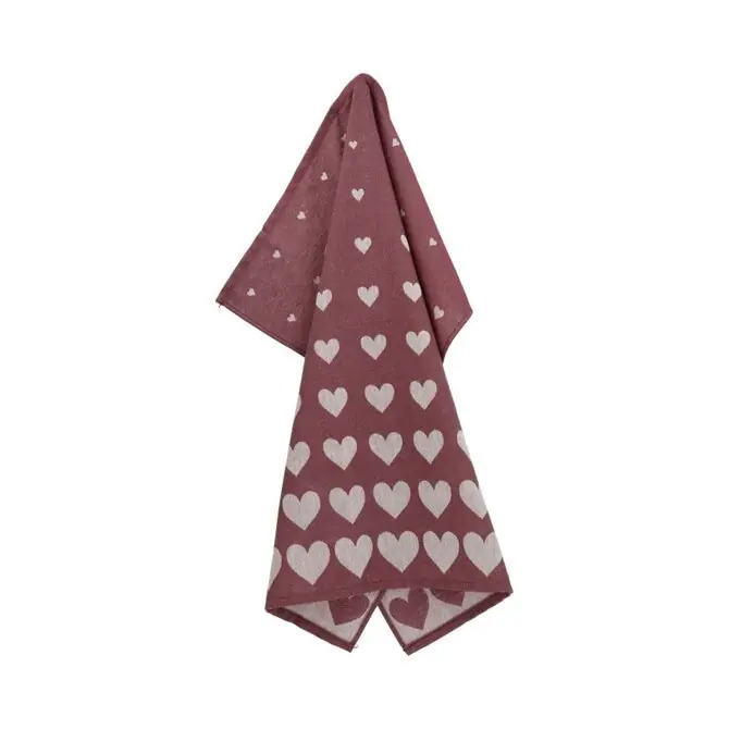 Actieprijs Bunzlau Castle Hearts theedoek 65x65 Burgundy
