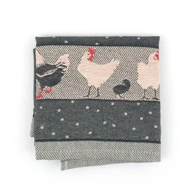 Bunzlau Castle Chickens theedoek 65x65 Black Hete Deal