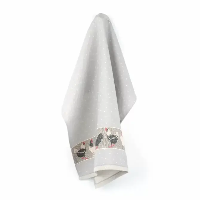 Bunzlau Castle Chickens theedoek 65x65 Grey Handgemaakt