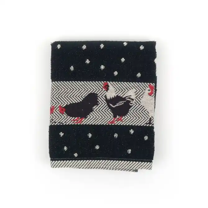 Bunzlau Castle Chickens keukendoek 53x60 Black Handgemaakt