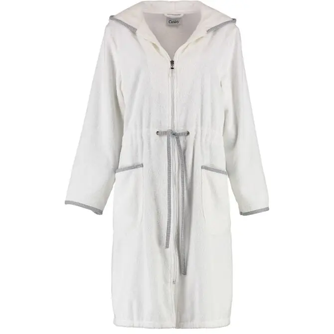 Cawö Dames Badjas met Capuchon en Rits 4103 Wit/grijs 46 Snelle Levering