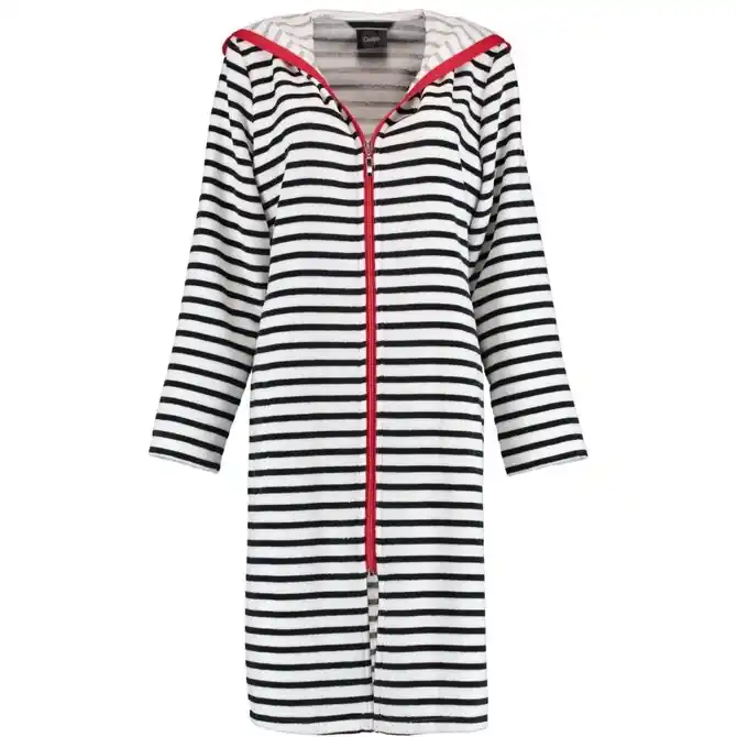 Cawö Dames Badjas kort met Capuchon en Ritssluiting 1244 Schwarz-weiss 44 Koop Online