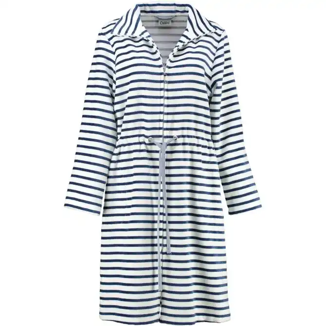Cawö Dames Badjas kort met Tunnelkoord en Rits 6597 Navy 44 Handgemaakt