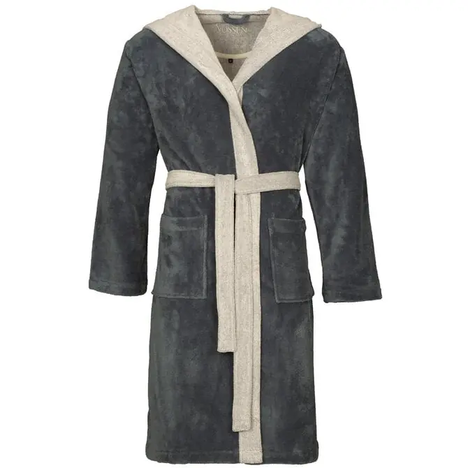 Authentiek Vossen Badjas Poppy flanell/light grey S