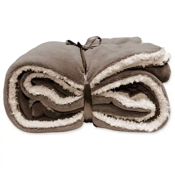 Unique Living Lars coral fleece/suede plaid 150x200cm taupe Op = Op