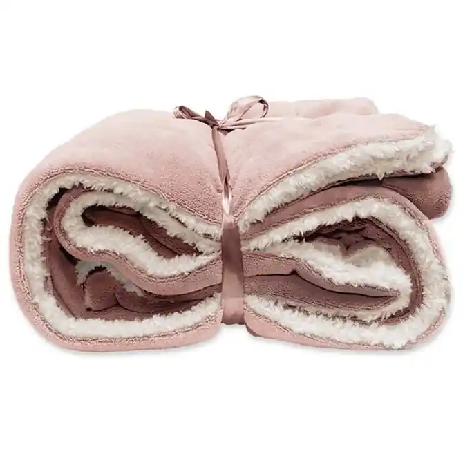 Bestel Nu Unique Living Lars coral fleece/suede plaid 150x200cm old pink