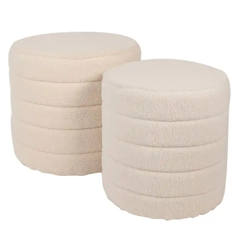 Clayre & Eef Hocker Set van 2 Ø 50x45 / Ø 40x40 cm Beige Hout Weekendaanbieding
