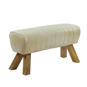 Luxe Light&living Bank 90x31x46 cm RAMY leer zand+hout naturel