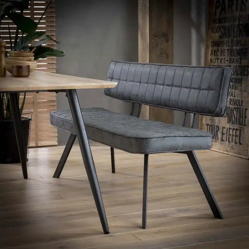 Hoyz - Eetkamerbank 150 cm - Kunstleer - 4 Personen - Grijs Aanbieding