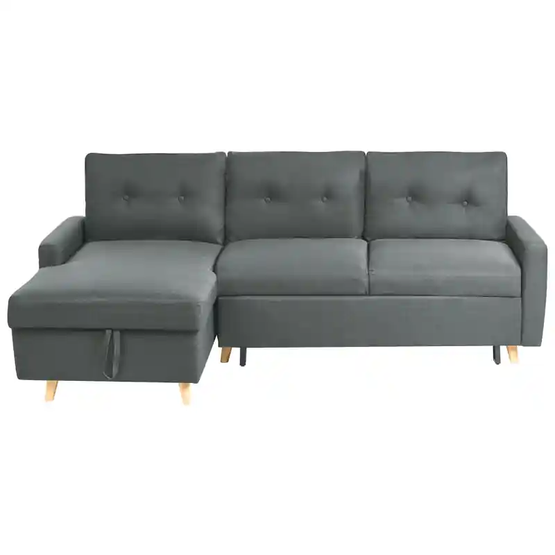 Uitverkoop FLAKK - Hoekslaapbank - Grijs - Rechterzijde - 232 cm - Polyester