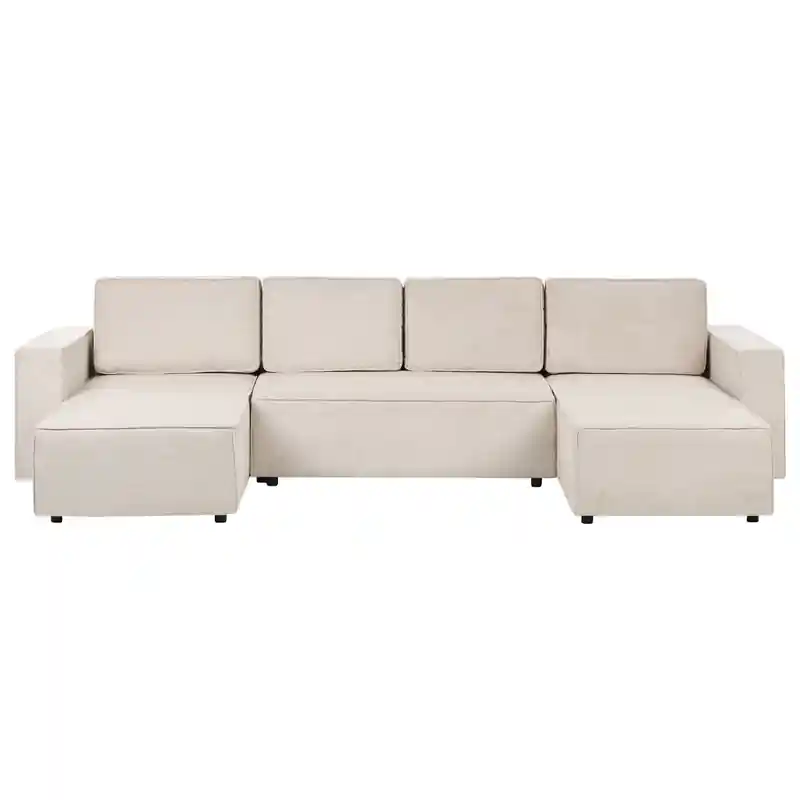Voordeelprijs VATNE - Hoekbank u-vorm - Lichtbeige - Polyester