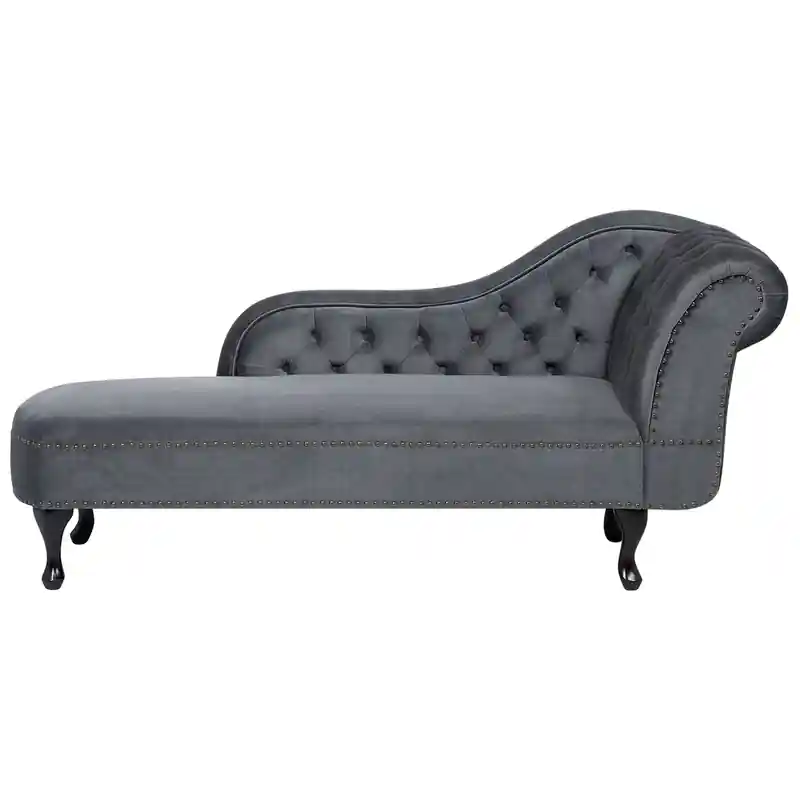 Aanbieding NIMES - Chaise longue - Grijs - Rechterzijde - Fluweel