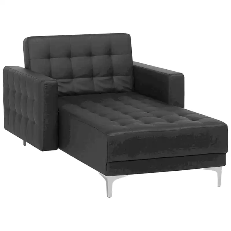 ABERDEEN - Chaise longue - Zwart - Symmetrisch - Kunstleer Gereduceerde Prijs
