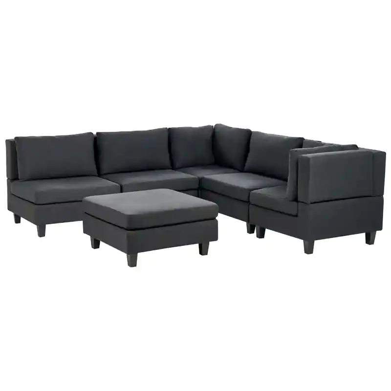 UNSTAD - 5-zitsbank met ottomaan - Zwart - Linkszijdig - Polyester Op = Op