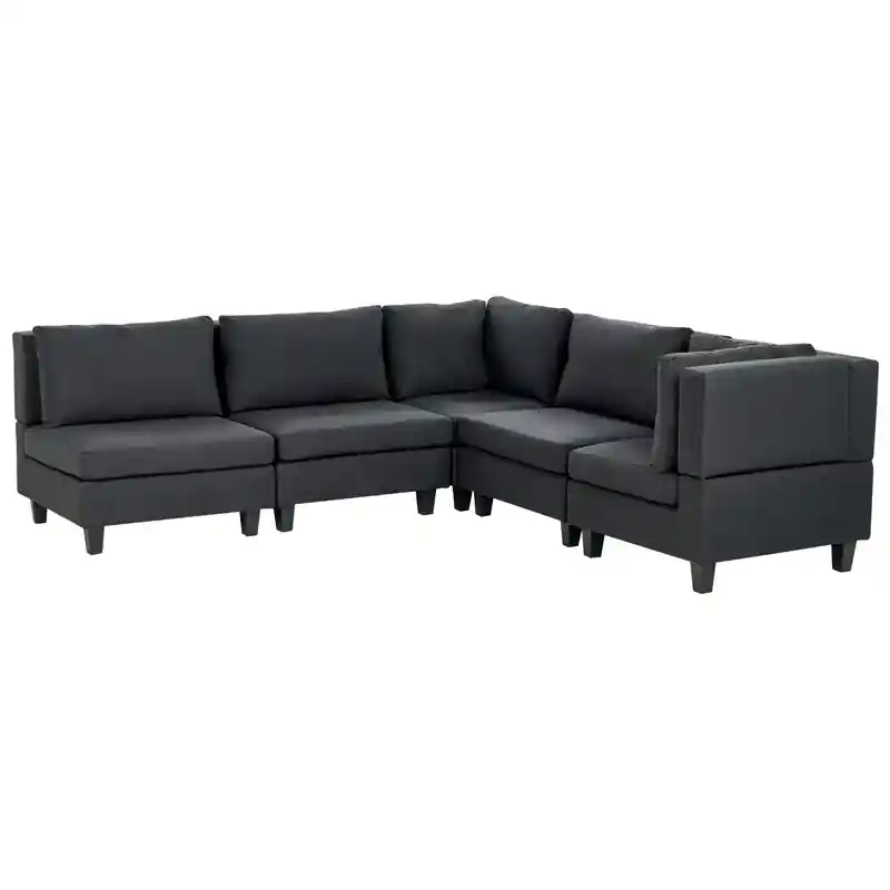 UNSTAD - 5-zitsbank modulair - Zwart - Linkszijdig - Polyester Hoge Kwaliteit