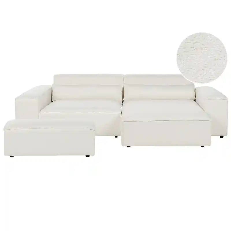 Weekendaanbieding HELLNAR - Hoekbank 2-zits met ottomaan - Gebroken wit - Links - Bouclé