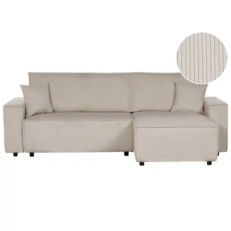 Uitverkoop ABACKA - Slaapbank - Beige - Linkszijdig - Corduroy