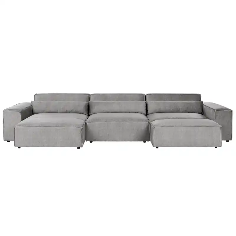 Weekendaanbieding HELLNAR - Hoekbank 3-zits met ottomaan - Grijs - Rechts - Polyester
