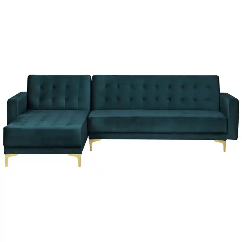 Veilige Betaling ABERDEEN - Hoekslaapbank - Blauwgroen - Rechts - 267 cm - Fluweel