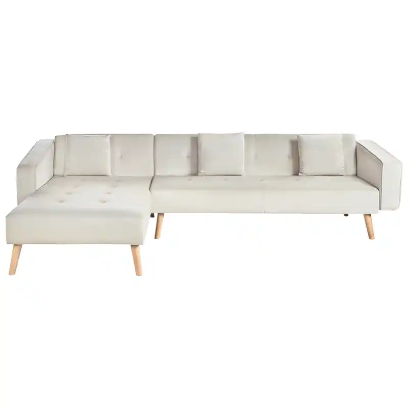 Uitverkoop VADSO - Hoekslaapbank - Lichtbeige - Rechterzijde - Fluweel