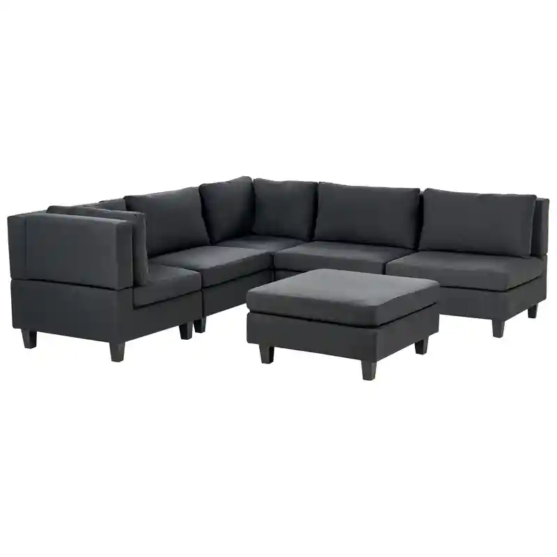 UNSTAD - 5-zitsbank met ottomaan - Zwart - Rechtszijdig - Polyester Trendy