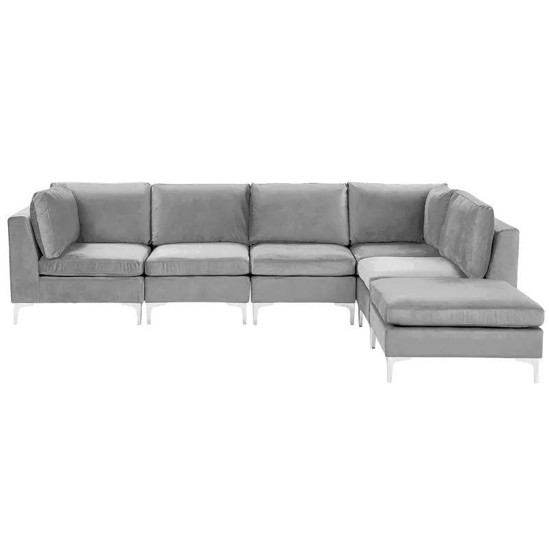 Voordeelprijs EVJA - Hoekbank met ottomaan 5 zits - Grijs - Links - 300 cm - Fluweel