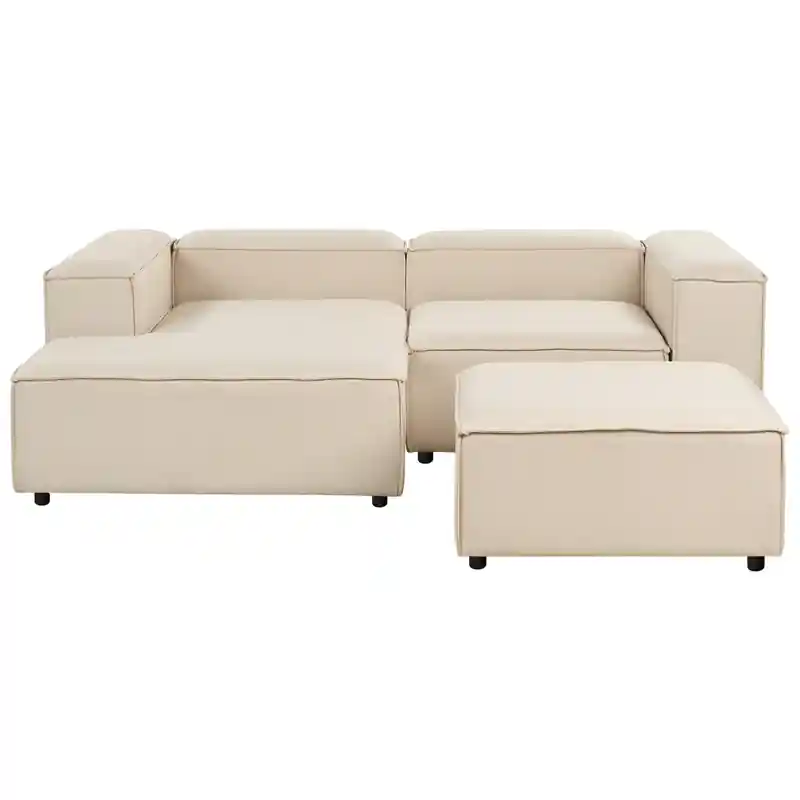 Beperkt Aanbod ARDAL - Hoekbank met ottomaan - Beige - Rechtszijdig - Polyester